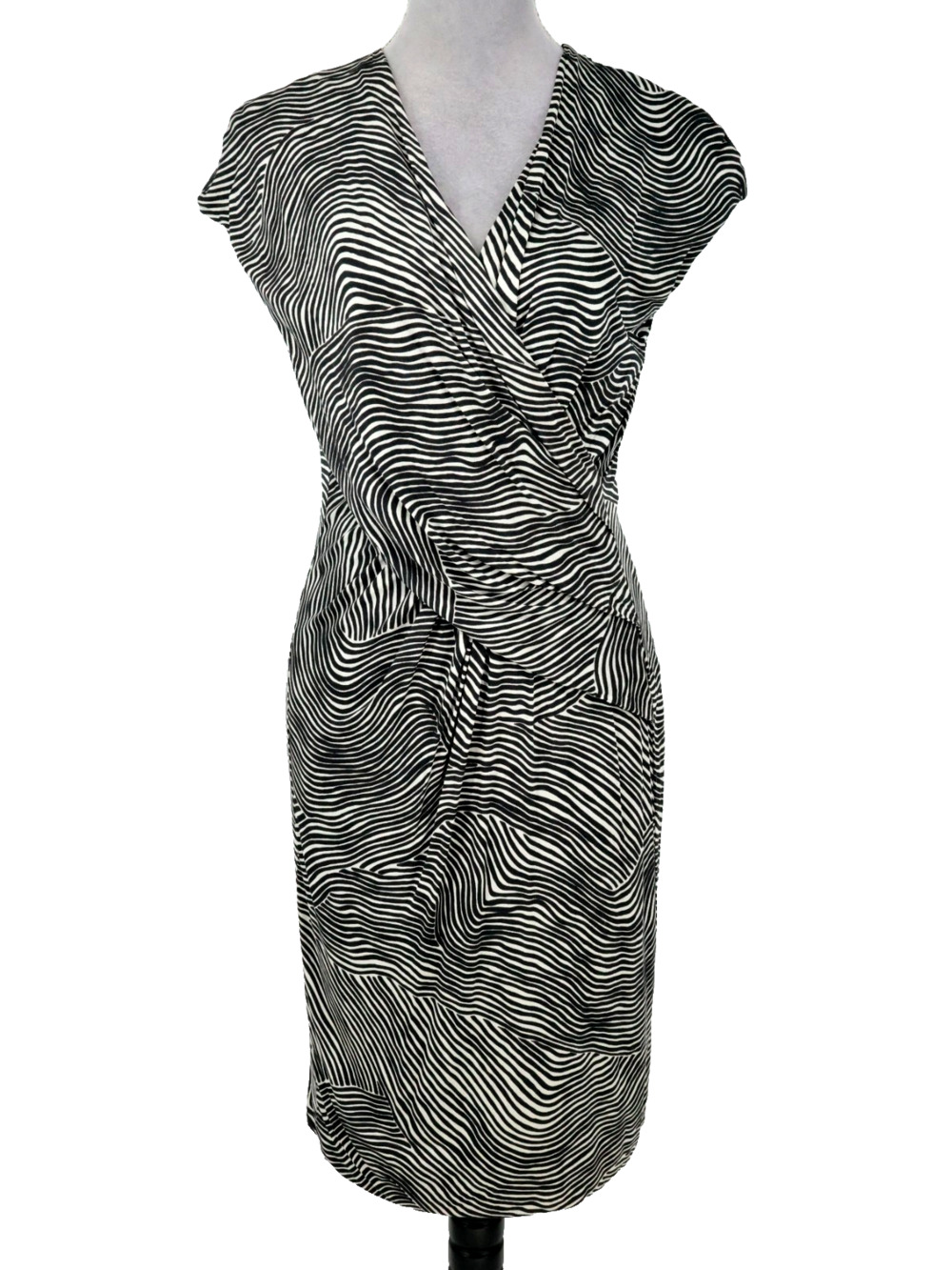 Max Mara Dress Womens 10 US 44 IT Brown White Stretch Knit Faux Wrap Bodycon